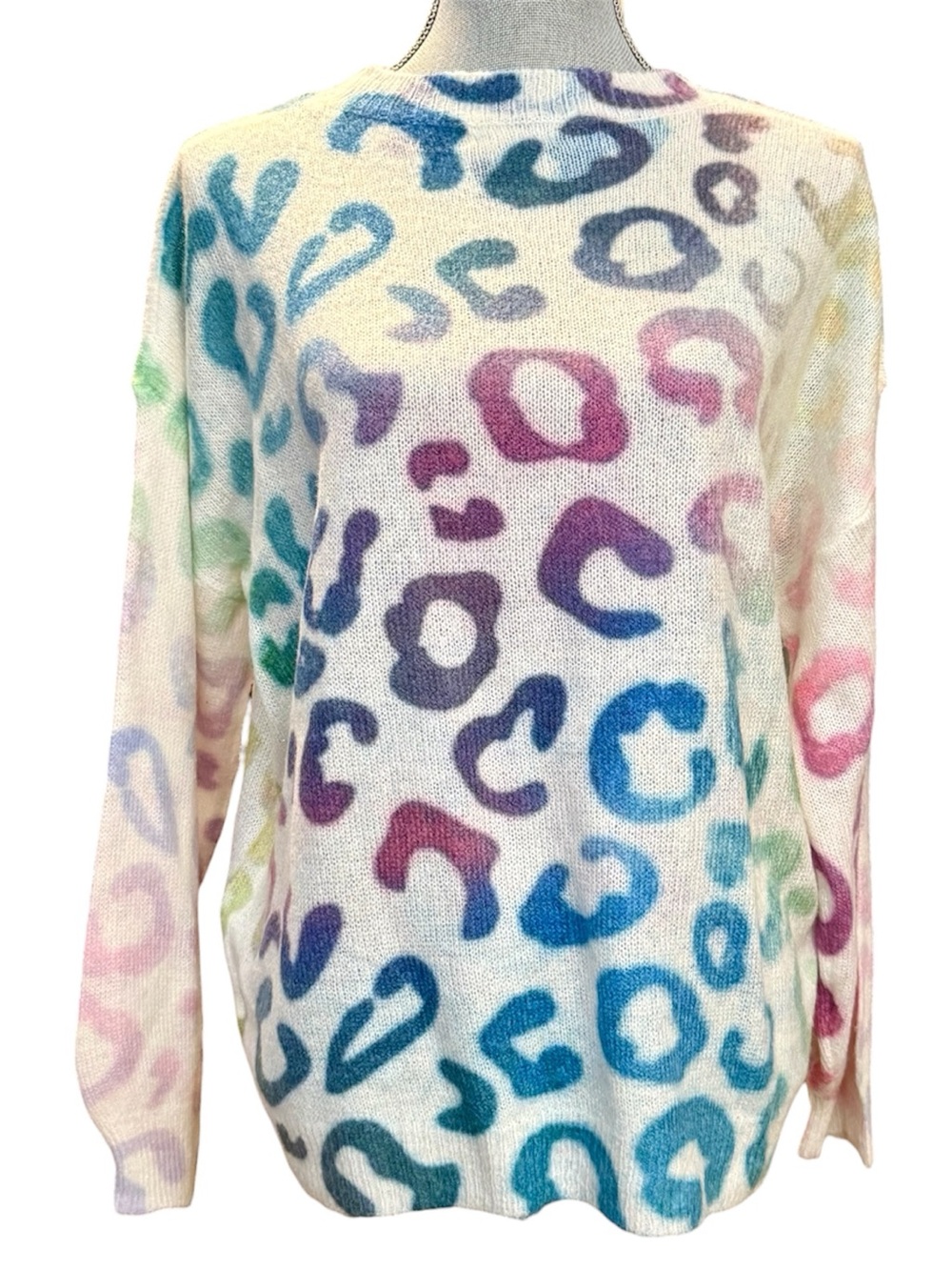 Andthewhy Women's Multicolor Leopard Crewneck Sweater - Rainbow Print